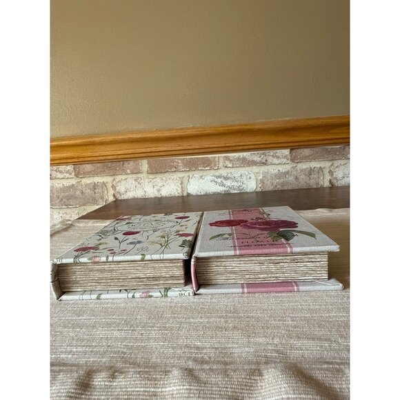 Versa Botany Decorative Box Hidden Storage Book Canvas Wood Set of 2 Floral - Picture 4 of 14